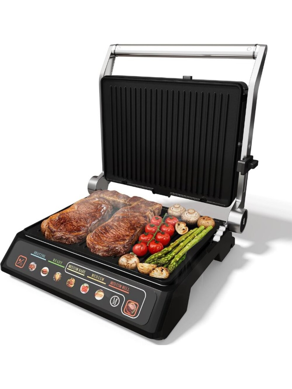 Versatile 3-in-1 Indoor Grill & Griddle, 1600W Electric Panini Press, Easy Clean